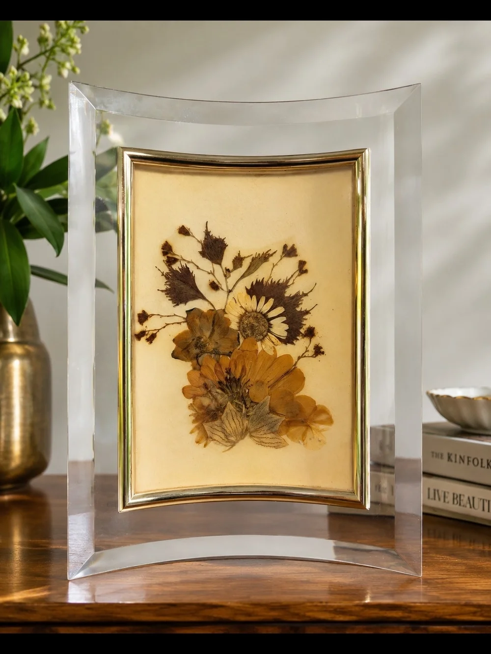 Vintage Lucite Acrylic Pressed Flower Picture Frame Mid Century Modern Decor